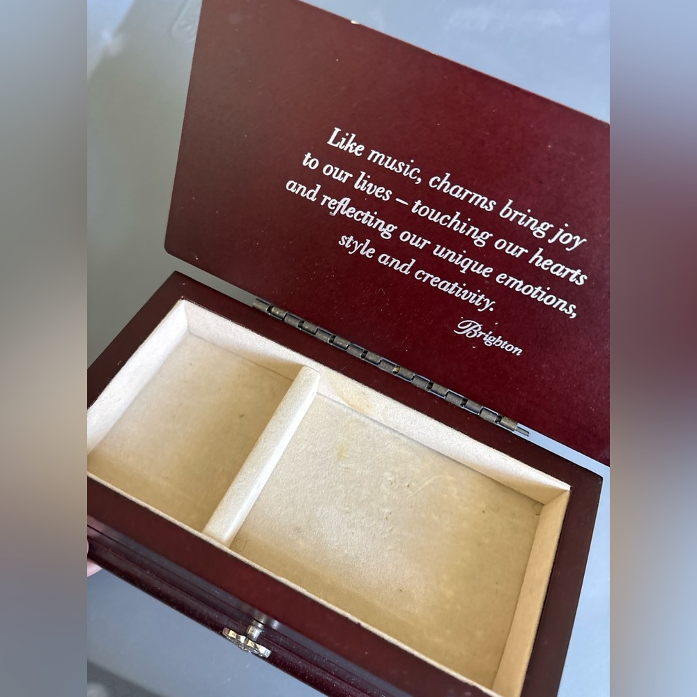 Brighton Mahogany Wood Jewelry Box Flip Top Lid Silver Accent Heart & One Drawer - Picture 5 of 7